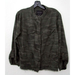 Sanctuary Anthropologie Camo Utility Jacket Women's M Cotton Raw Hem Army Green